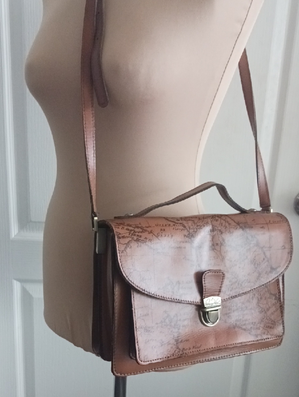 Patricia NASH Digione Riot Rust Map-Print Brown Leather Crossbody Satchel - Picture 8 of 10